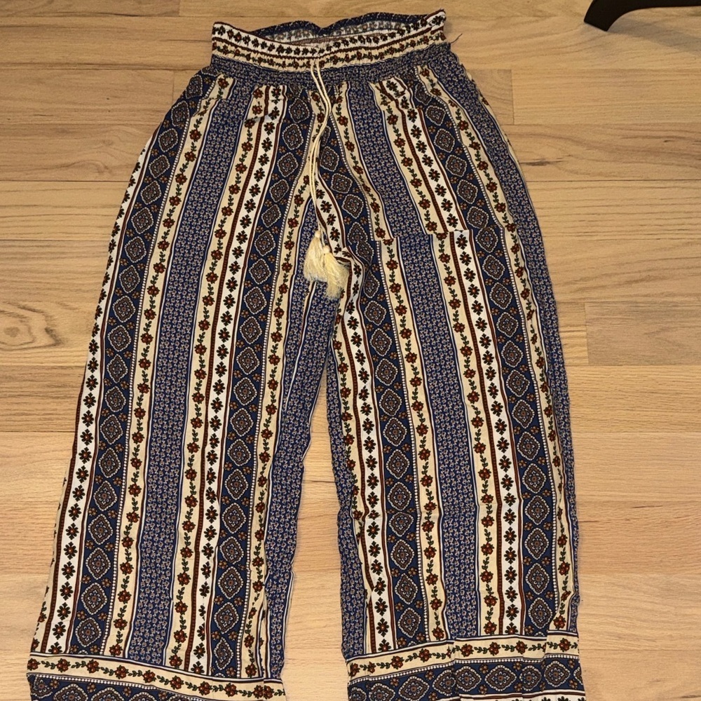 Shosho Blue and Cream Wide Leg Pants - Picture 3 of 13